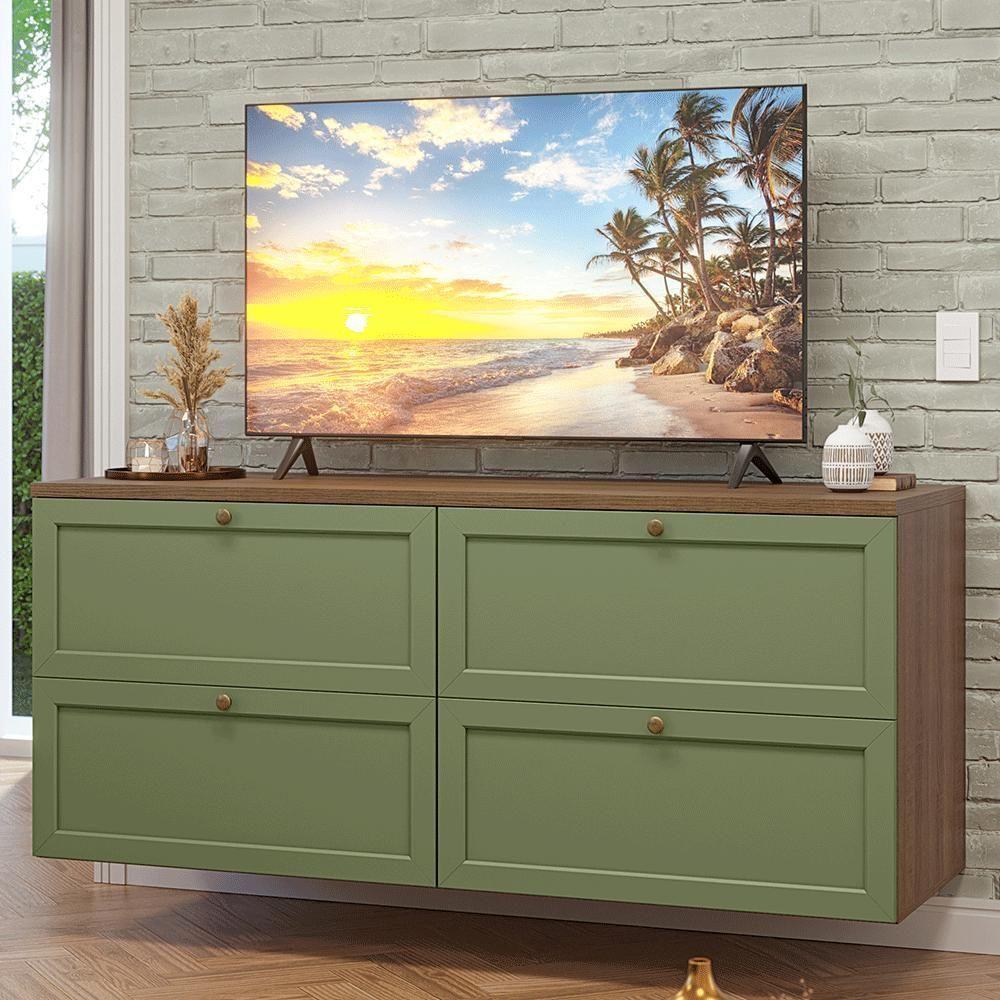 Rack Para Tv Até 70 Polegadas 160cm 4 Gavetas Vik Madesa 04 Rustic-verde - 1