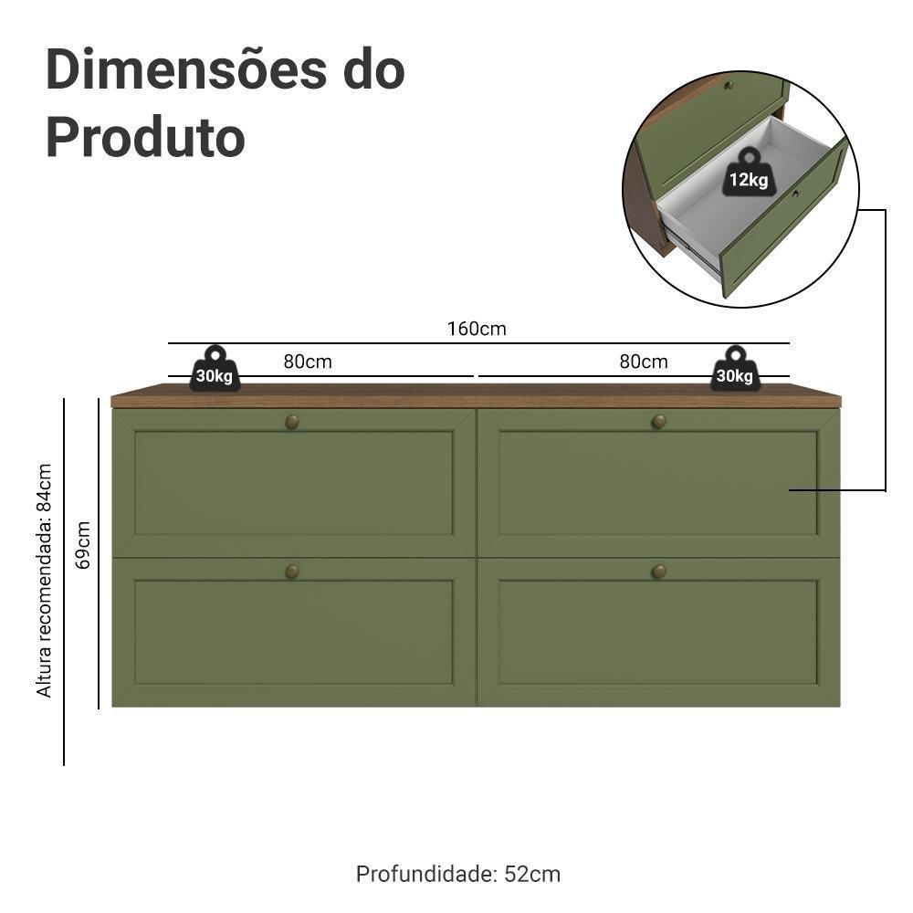 Rack Para Tv Até 70 Polegadas 160cm 4 Gavetas Vik Madesa 04 Rustic-verde - 3