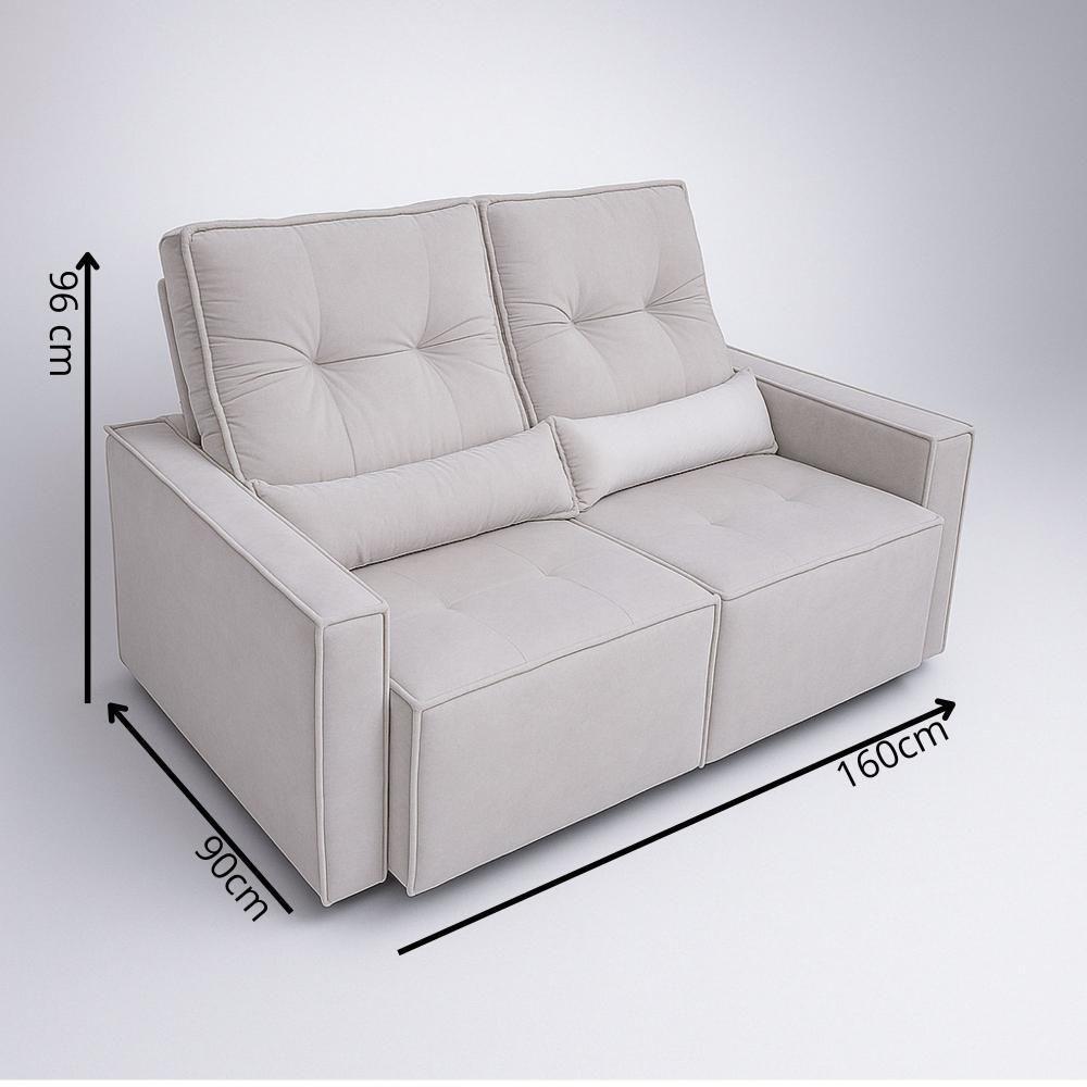 Sofá Retratil 2 Lugares 160m Luxemburgo Prata - 3