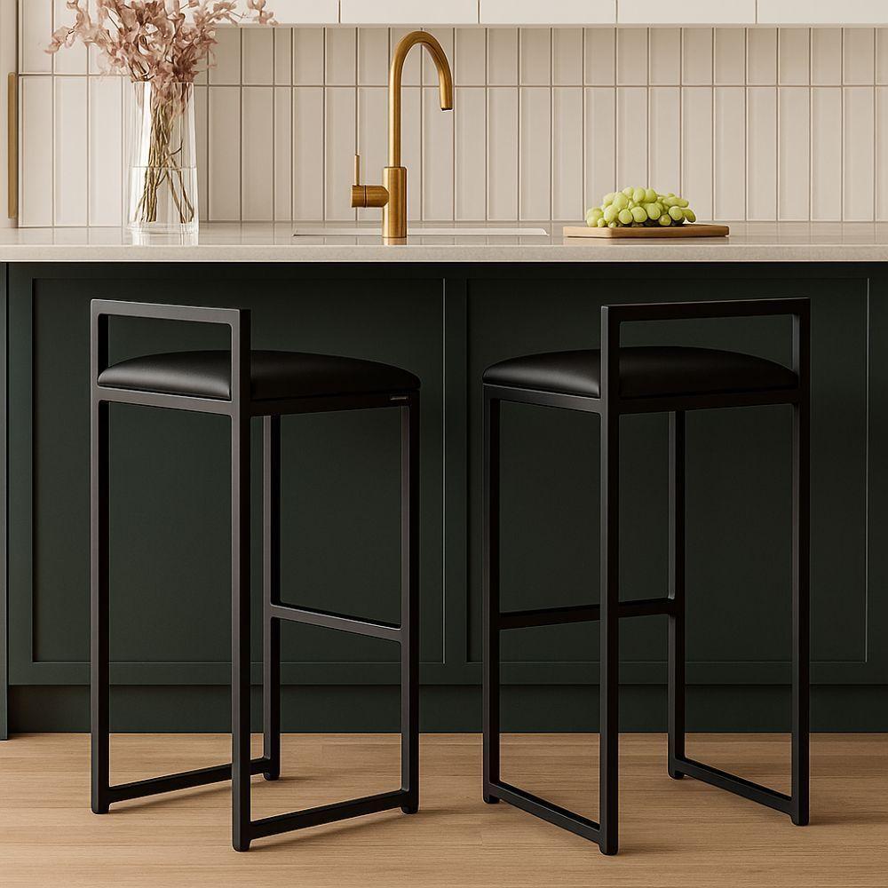 Kit 2 Banqueta Cozinha Balcão Alta Corino Bistro Bar Moderno Cor:preto - 2