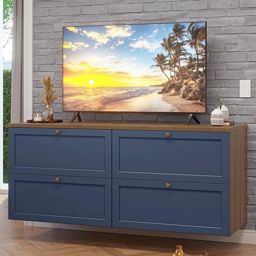 Rack Para Tv Até 70 Polegadas 160cm 4 Gavetas Vik Madesa 04 Rustic-azul - 1