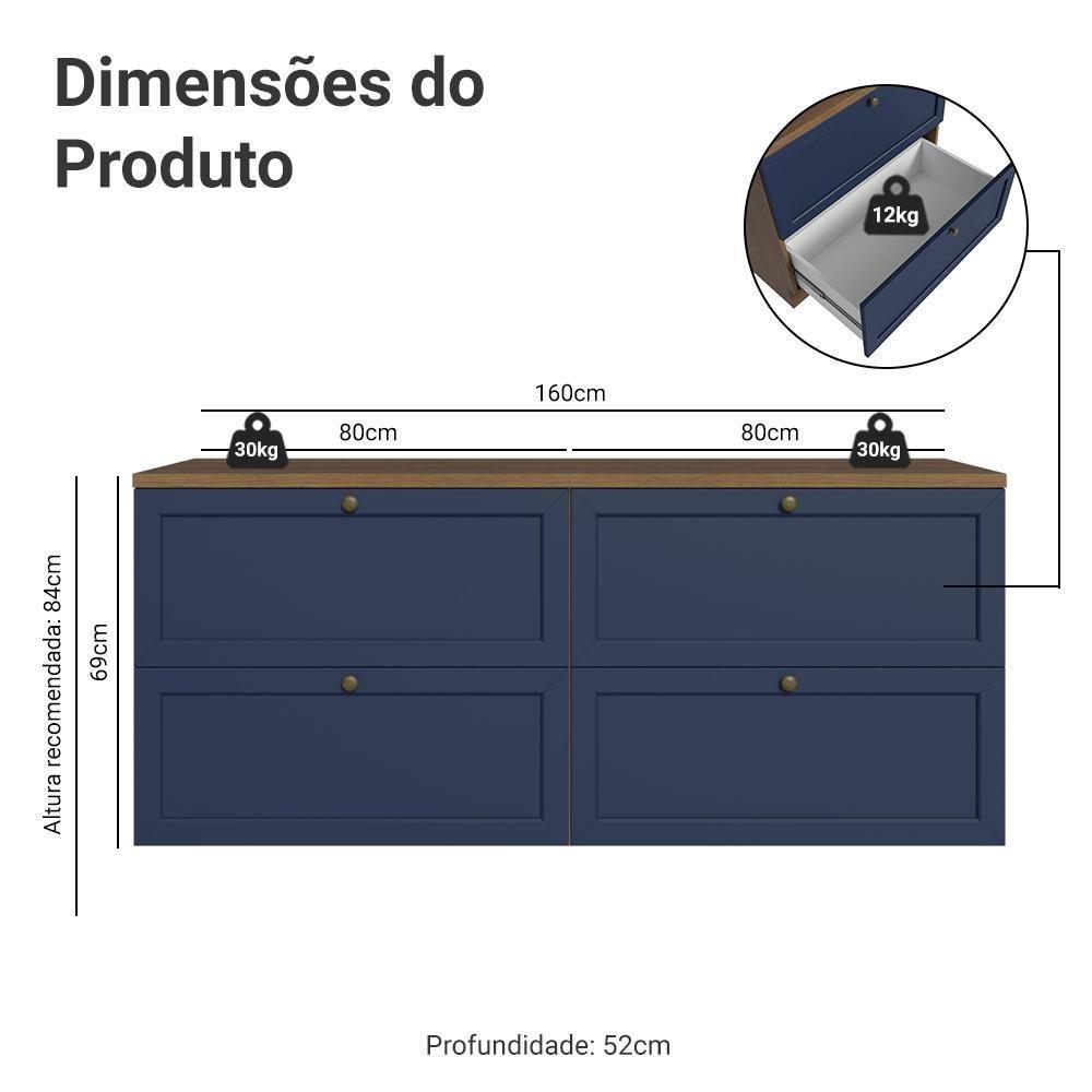 Rack Para Tv Até 70 Polegadas 160cm 4 Gavetas Vik Madesa 04 Rustic-azul - 3