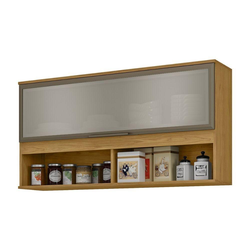 Módulo De Cozinha Armário Aéreo Com Porta De Vidro 3 Nichos - Verace Marrocos-off White - 4