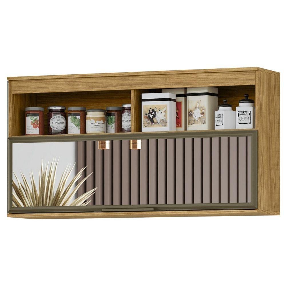 Módulo De Cozinha Armário Aéreo Com Porta De Vidro 3 Nichos - Verace Marrocos-off White - 5