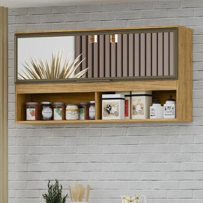 Módulo De Cozinha Armário Aéreo Com Porta De Vidro 3 Nichos - Verace Marrocos-off White