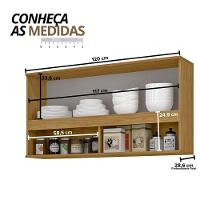 Módulo De Cozinha Armário Aéreo Com Porta De Vidro 3 Nichos - Verace Marrocos-off White - 2