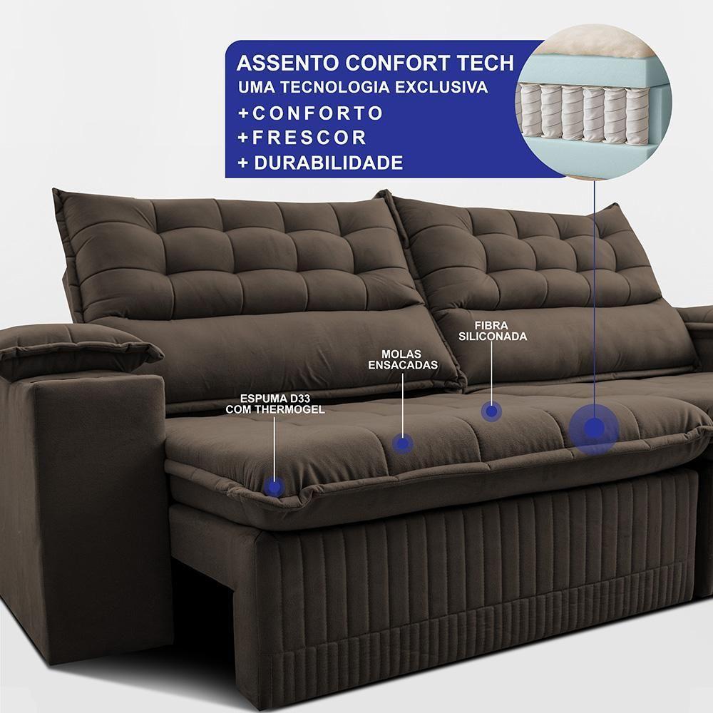 Sofá Retrátil E Reclinável 2,40m Molas Ensacadas Dream. Velusoft Cama Inbox Café - 6