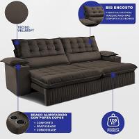 Sofá Retrátil E Reclinável 2,40m Molas Ensacadas Dream. Velusoft Cama Inbox Café