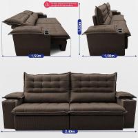 Sofá Retrátil E Reclinável 2,40m Molas Ensacadas Dream. Velusoft Cama Inbox Café - 5