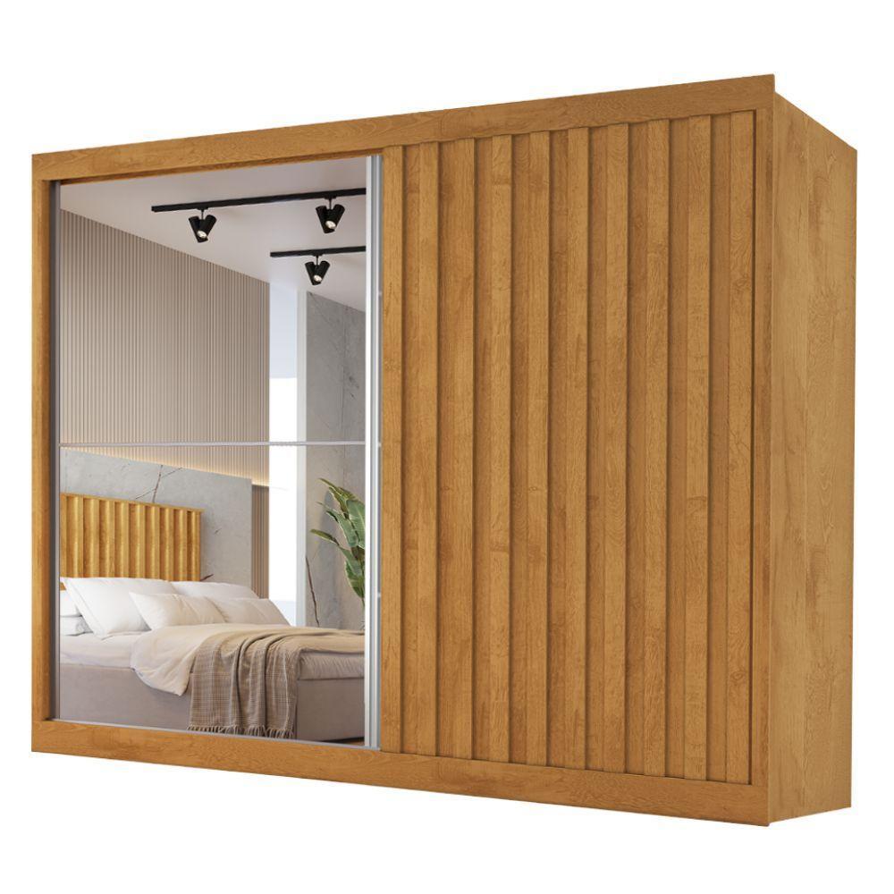 Guarda Roupas Casal 2 Portas De Correr Com Espelho Ripado 100% Mdf 4 Gavetas Malta Madeirado - 1