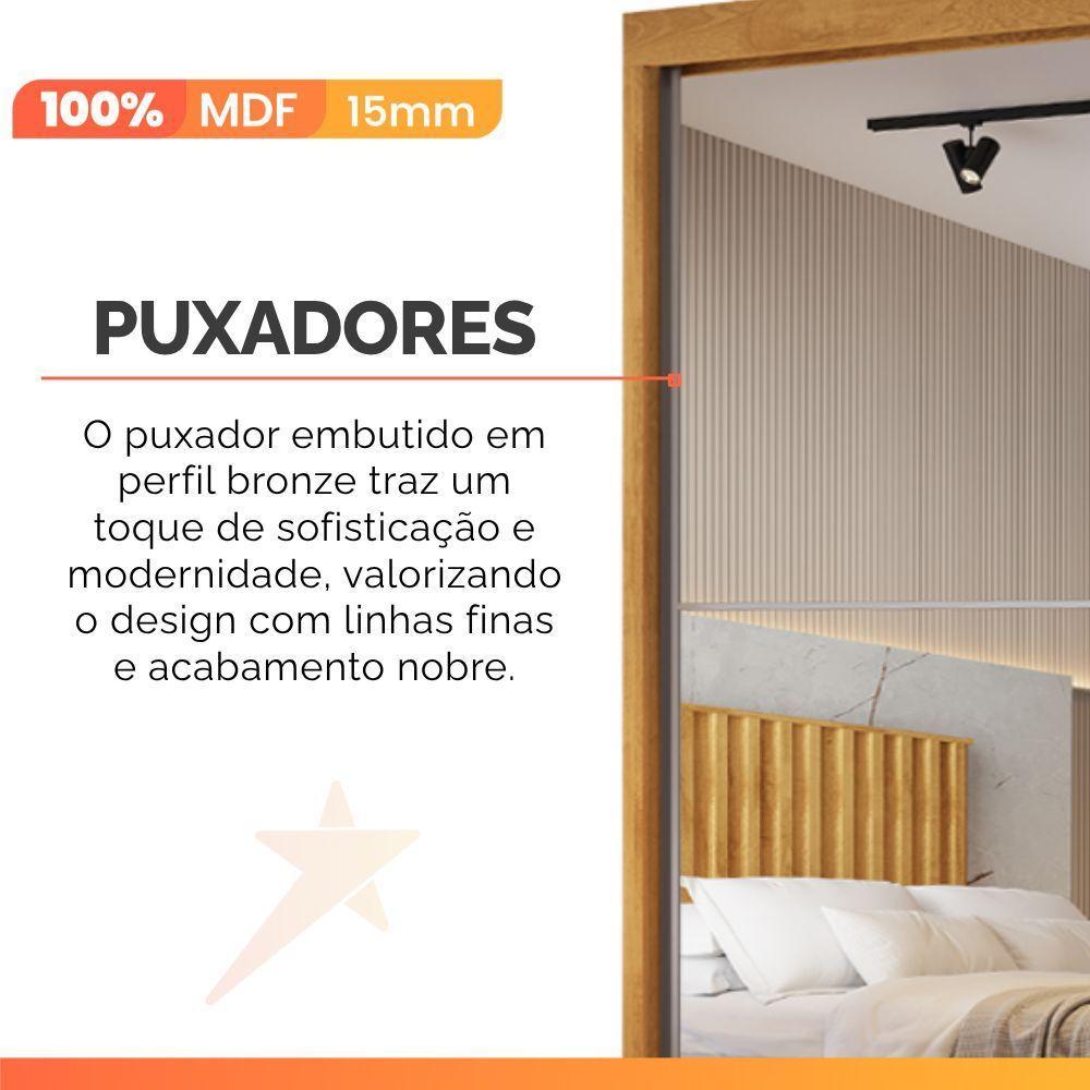 Guarda Roupas Casal 2 Portas De Correr Com Espelho Ripado 100% Mdf 4 Gavetas Malta Madeirado - 6