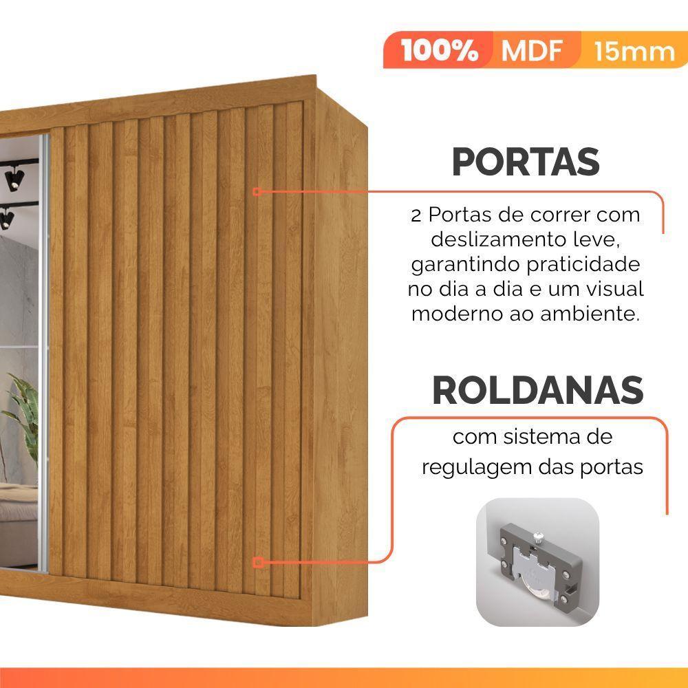 Guarda Roupas Casal 2 Portas De Correr Com Espelho Ripado 100% Mdf 4 Gavetas Malta Madeirado - 7
