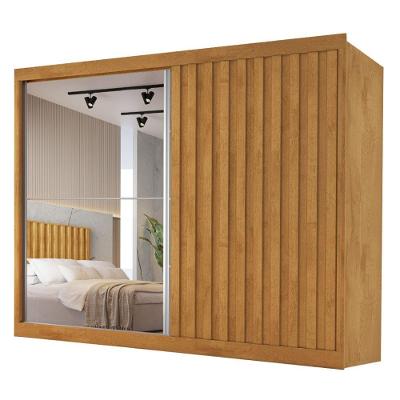 Guarda Roupas Casal 2 Portas De Correr Com Espelho Ripado 100% Mdf 4 Gavetas Malta Madeirado