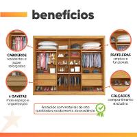 Guarda Roupas Casal 2 Portas De Correr Com Espelho Ripado 100% Mdf 4 Gavetas Malta Madeirado