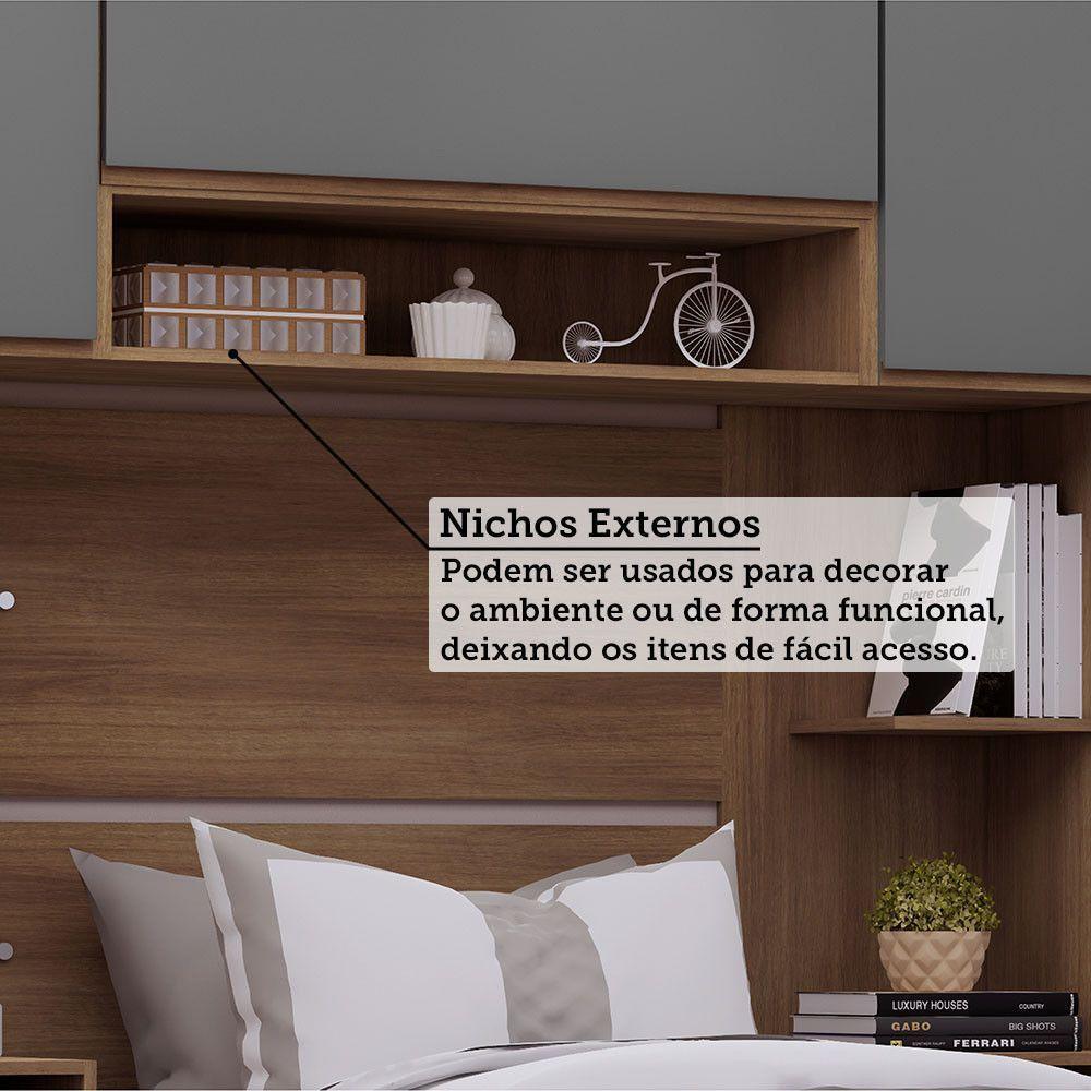 Quarto Solteiro Guarda Roupa Mesas De Cabeceira 263cm Veneza Avelã Pf-cinza Supremo Pf - 7