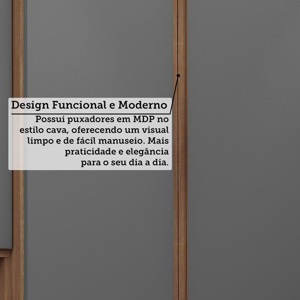 Quarto Solteiro Guarda Roupa Mesas De Cabeceira 263cm Veneza Avelã Pf-cinza Supremo Pf - 8