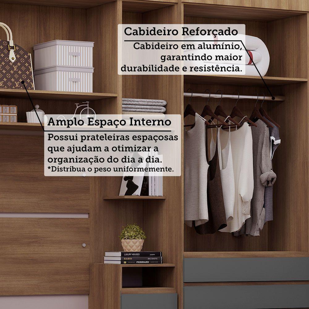 Quarto Solteiro Guarda Roupa Mesas De Cabeceira 263cm Veneza Avelã Pf-cinza Supremo Pf - 9