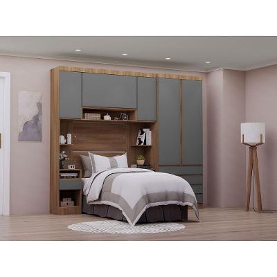 Quarto Solteiro Guarda Roupa Mesas De Cabeceira 263cm Veneza Avelã Pf-cinza Supremo Pf