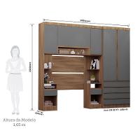 Quarto Solteiro Guarda Roupa Mesas De Cabeceira 263cm Veneza Avelã Pf-cinza Supremo Pf - 3