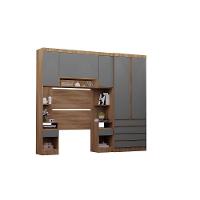 Quarto Solteiro Guarda Roupa Mesas De Cabeceira 263cm Veneza Avelã Pf-cinza Supremo Pf