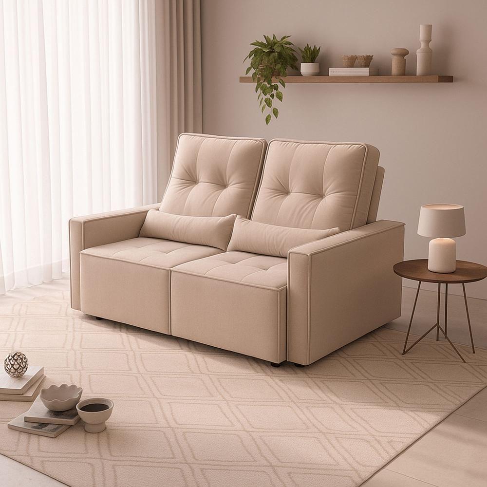 Sofá Retratil 2 Lugares 160m Luxemburgo Bege - 1