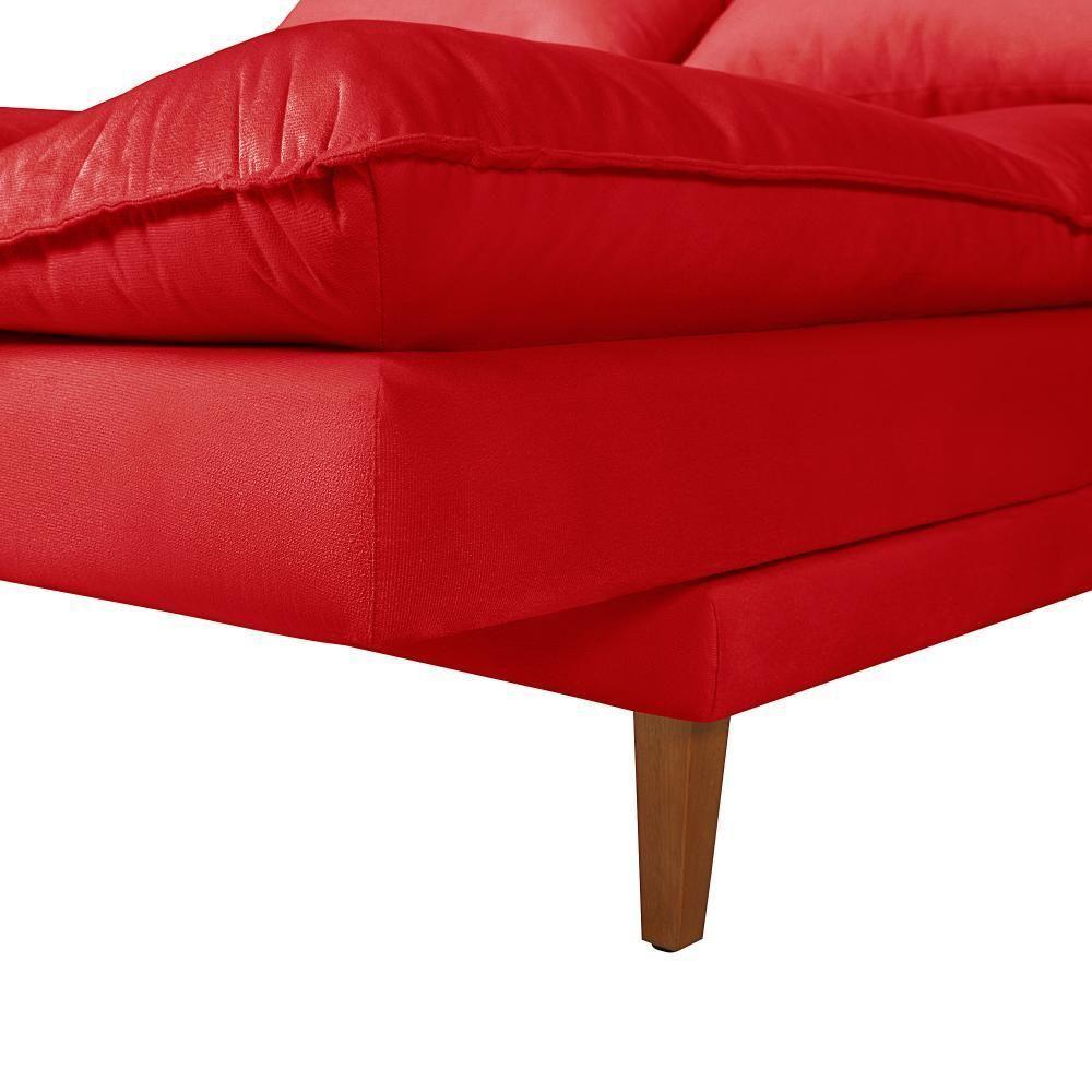 Sofá Cama Vancouver 3 Lugares Império Reclinável Casal Pés Madeira Suede Vermelho 373 - 2