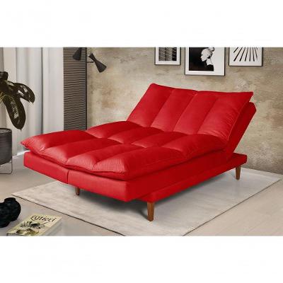 Sofá Cama Vancouver 3 Lugares Império Reclinável Casal Pés Madeira Suede Vermelho 373