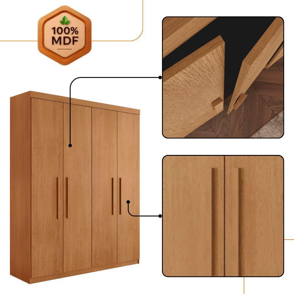 Guarda Roupa Solteiro Hera 4 Portas Rufato Naturalle - 5