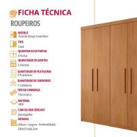 Guarda Roupa Solteiro Hera 4 Portas Rufato Naturalle - 6