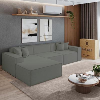 Sofá 3 Lugares 2,75m Bouclê Com Chaise Compactair - Balaqui Cor:grafite Grafite