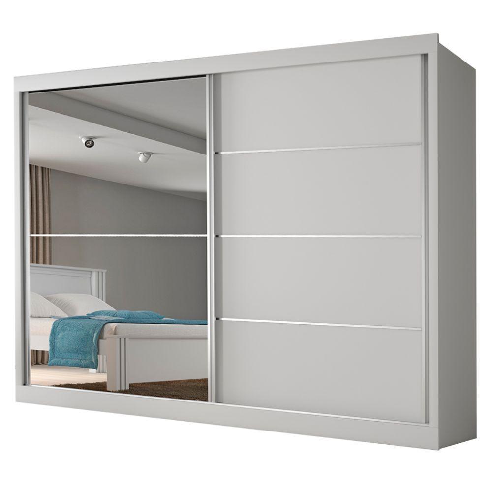 Guarda Roupas Casal 2 Portas De Correr Com Espelho 4 Gavetas 100% Mdf Branco áustria Branco - 1