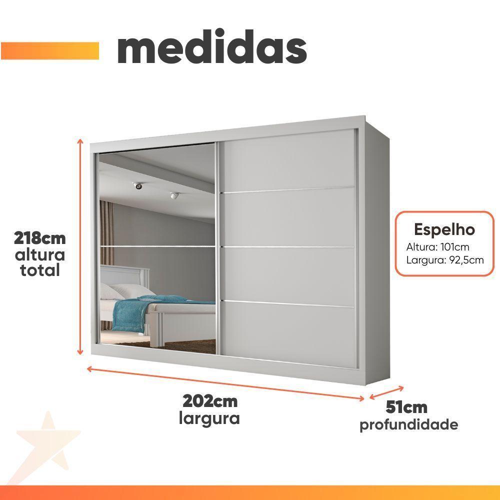 Guarda Roupas Casal 2 Portas De Correr Com Espelho 4 Gavetas 100% Mdf Branco áustria Branco - 3
