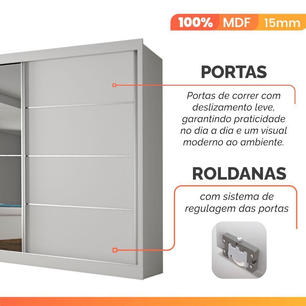 Guarda Roupas Casal 2 Portas De Correr Com Espelho 4 Gavetas 100% Mdf Branco áustria Branco - 5