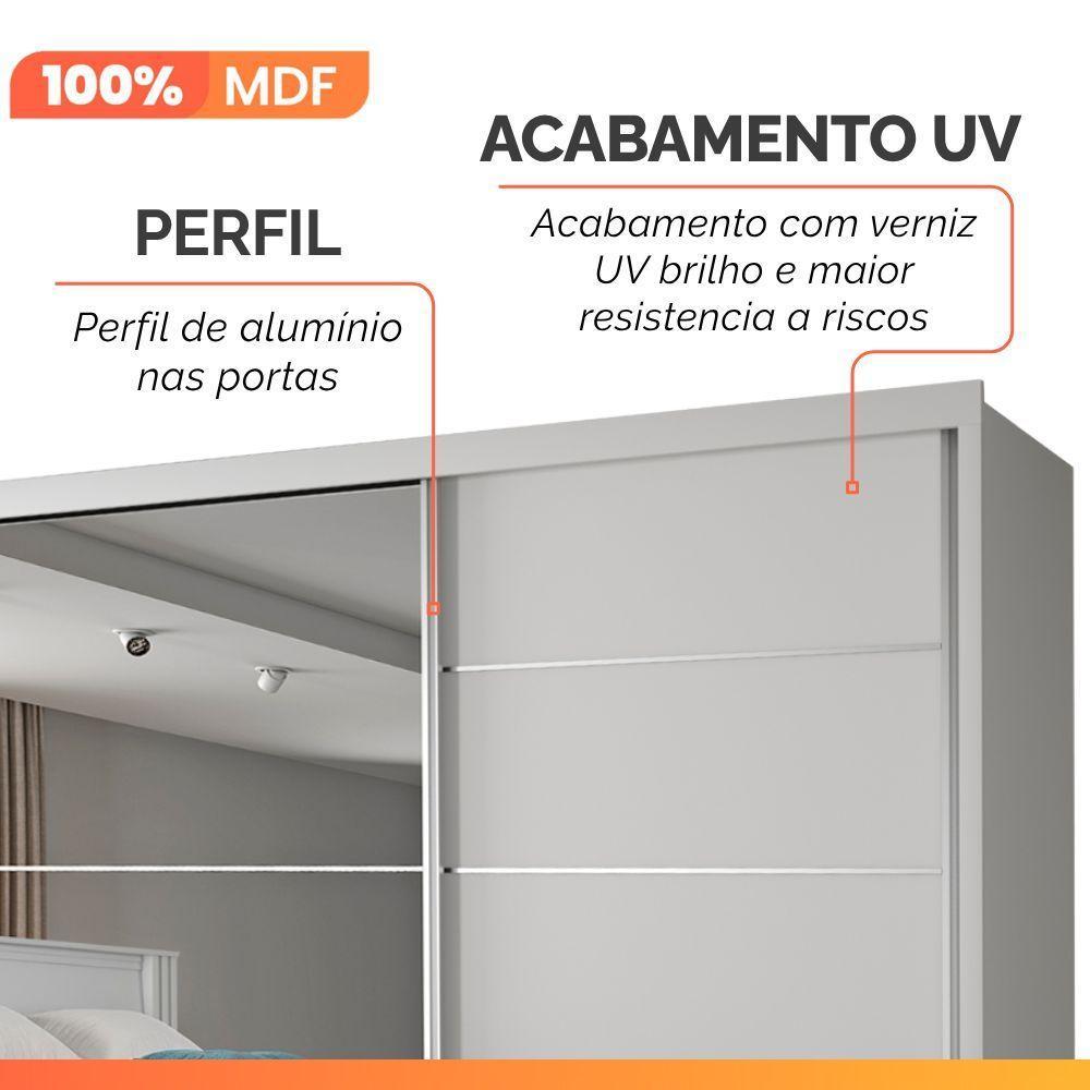 Guarda Roupas Casal 2 Portas De Correr Com Espelho 4 Gavetas 100% Mdf Branco áustria Branco - 6
