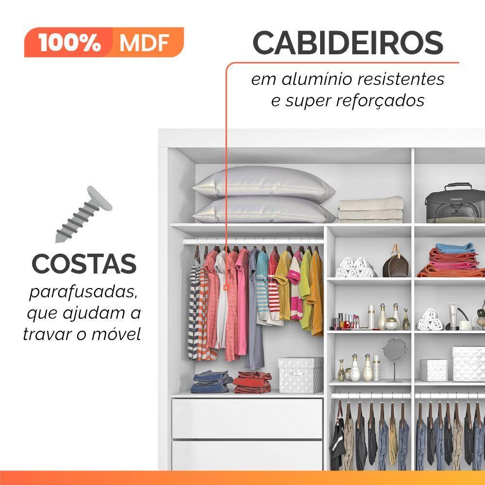 Guarda Roupas Casal 2 Portas De Correr Com Espelho 4 Gavetas 100% Mdf Branco áustria Branco - 7