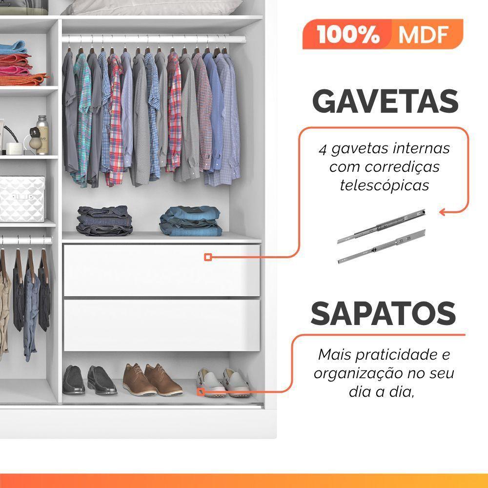 Guarda Roupas Casal 2 Portas De Correr Com Espelho 4 Gavetas 100% Mdf Branco áustria Branco - 8