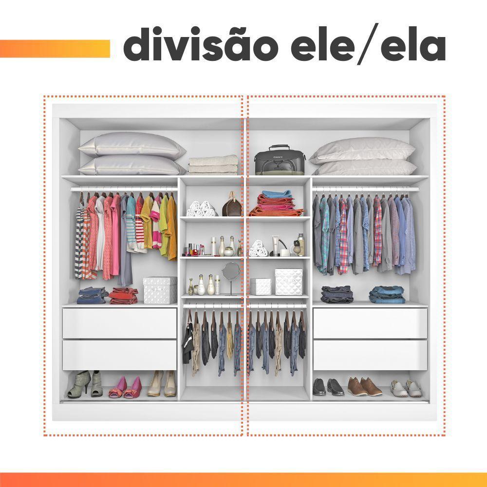 Guarda Roupas Casal 2 Portas De Correr Com Espelho 4 Gavetas 100% Mdf Branco áustria Branco - 9