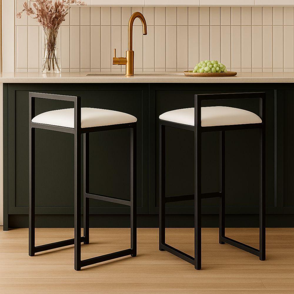 Kit 2 Banqueta Alta Cozinha Balcão Gourmet Bar Corino Bancos Cor:branco - 1