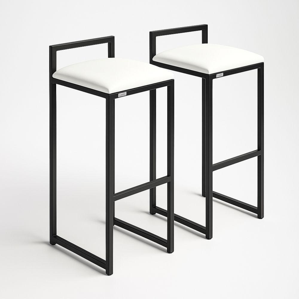 Kit 2 Banqueta Alta Cozinha Balcão Gourmet Bar Corino Bancos Cor:branco - 2