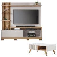 Estante Home Theater Maceió Com Pés Freijó Off White Com Mesa De Centro Jeri Off White Freijó - Colibri - 1