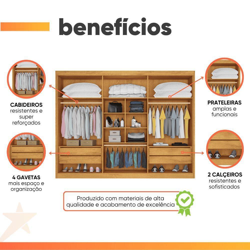 Guarda Roupas Casal 6 Portas 4 Gavetas 100% Mdf Chipre Madeirado - 5
