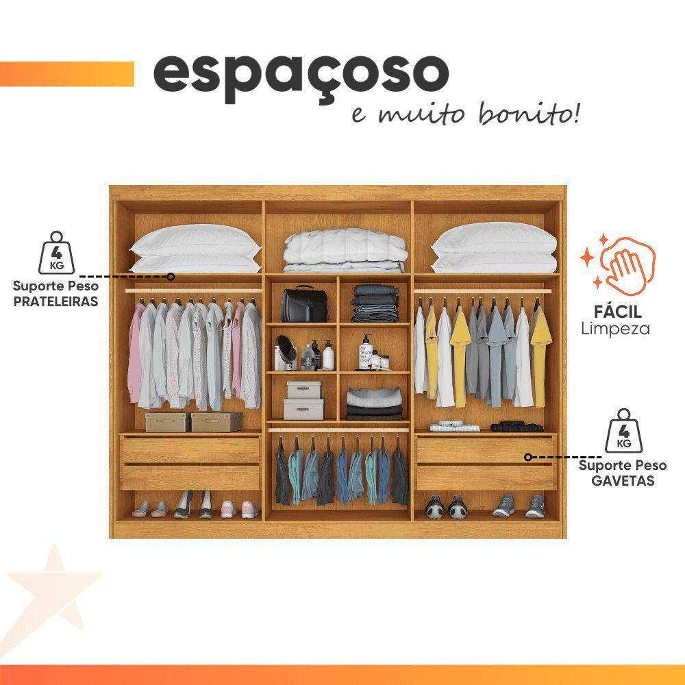 Guarda Roupas Casal 6 Portas 4 Gavetas 100% Mdf Chipre Madeirado - 6