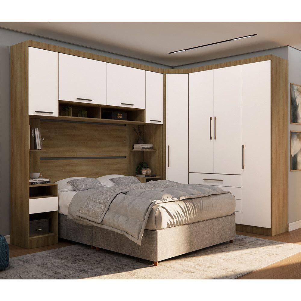 Quarto 8 Portas 6 Gavetas Cabeceira Cs Paris Luciane Móveis Avelã Pf-branco Pf - 1