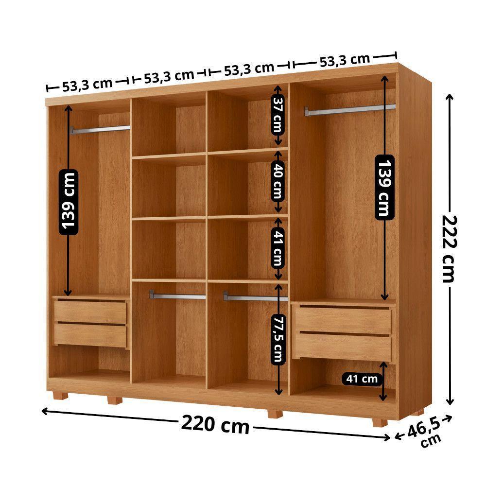 Guarda Roupa Casal Dunas 8 Portas 4 Gavetas Moderna Mobília Naturalle - 3