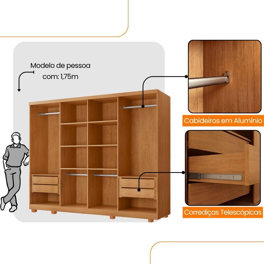 Guarda Roupa Casal Dunas 8 Portas 4 Gavetas Moderna Mobília Naturalle - 4