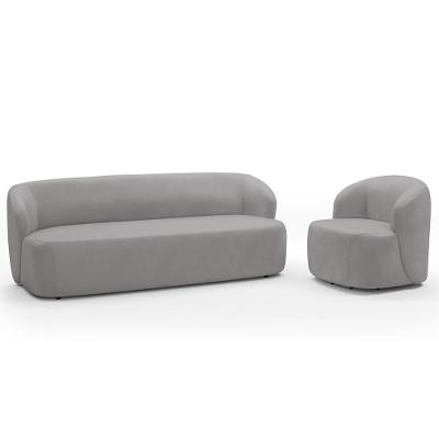 Sofá 3 Lugares 205cm Com Poltrona Giratória Orgânica Heidy F04 Veludo Cinza - Lyam Decor