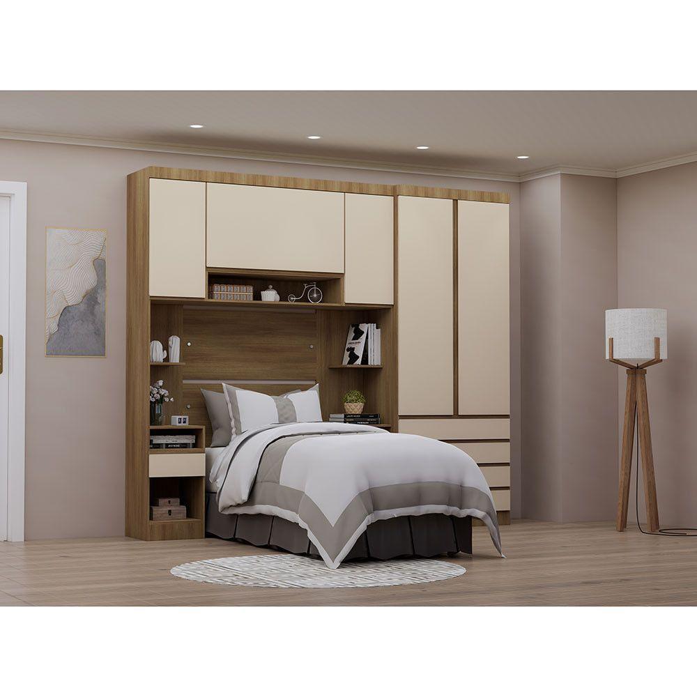 Quarto Solteiro Guarda Roupa Mesas De Cabeceira 263cm Veneza Avelã Pf-arenas Pf - 1