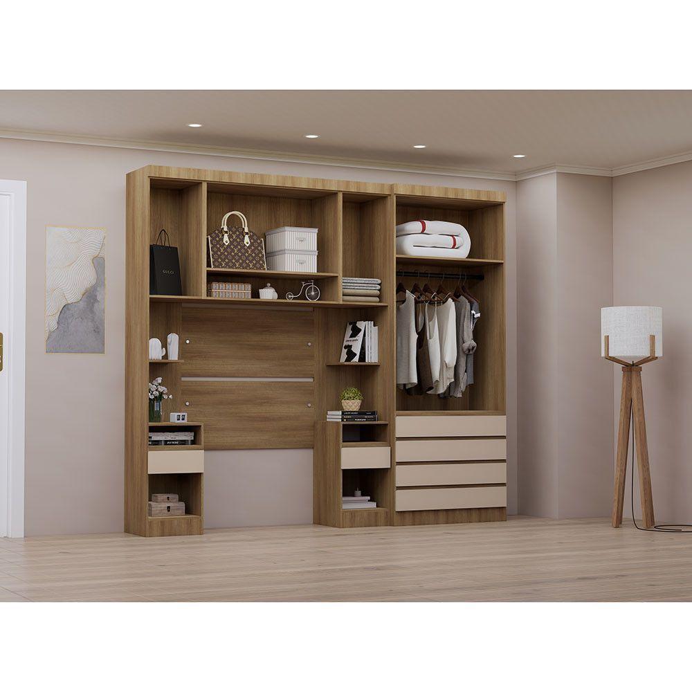 Quarto Solteiro Guarda Roupa Mesas De Cabeceira 263cm Veneza Avelã Pf-arenas Pf - 2