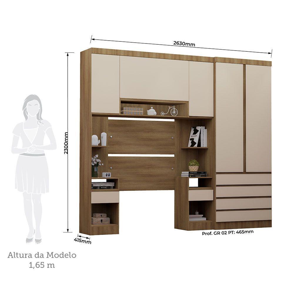 Quarto Solteiro Guarda Roupa Mesas De Cabeceira 263cm Veneza Avelã Pf-arenas Pf - 3