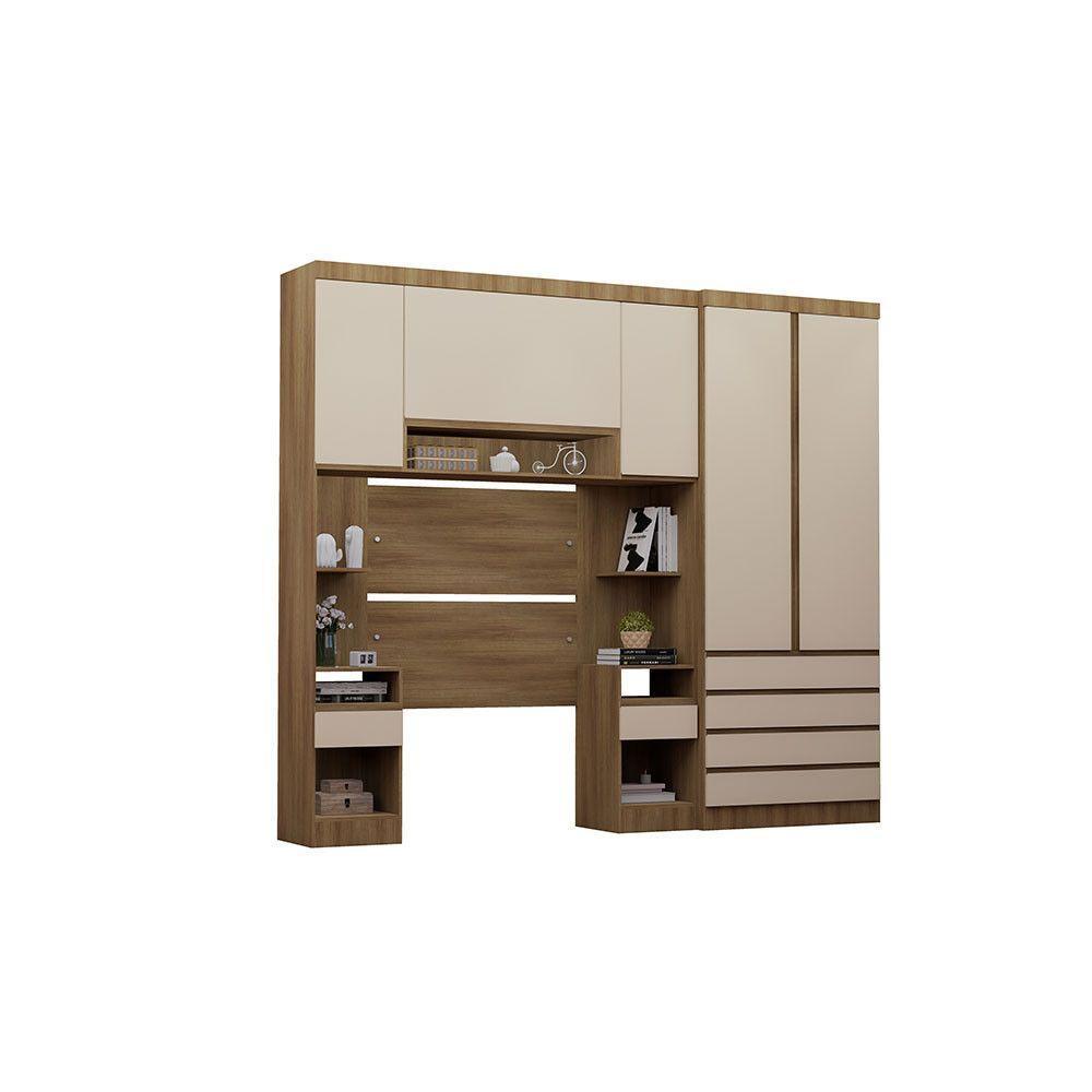Quarto Solteiro Guarda Roupa Mesas De Cabeceira 263cm Veneza Avelã Pf-arenas Pf - 4